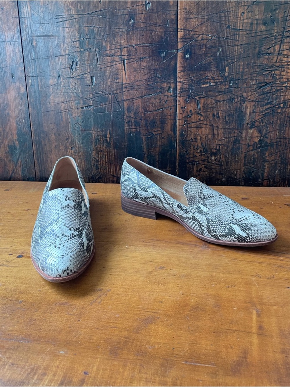 MADEWELL FRANCES LOAFER SNAKESKIN 8.5 SNAKE BLACK WHITE LEATHER MULE SKIMMER - Picture 4 of 11